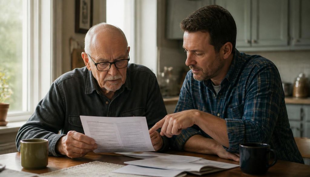 Veteran and family reviewing VA benefit rate information at home.