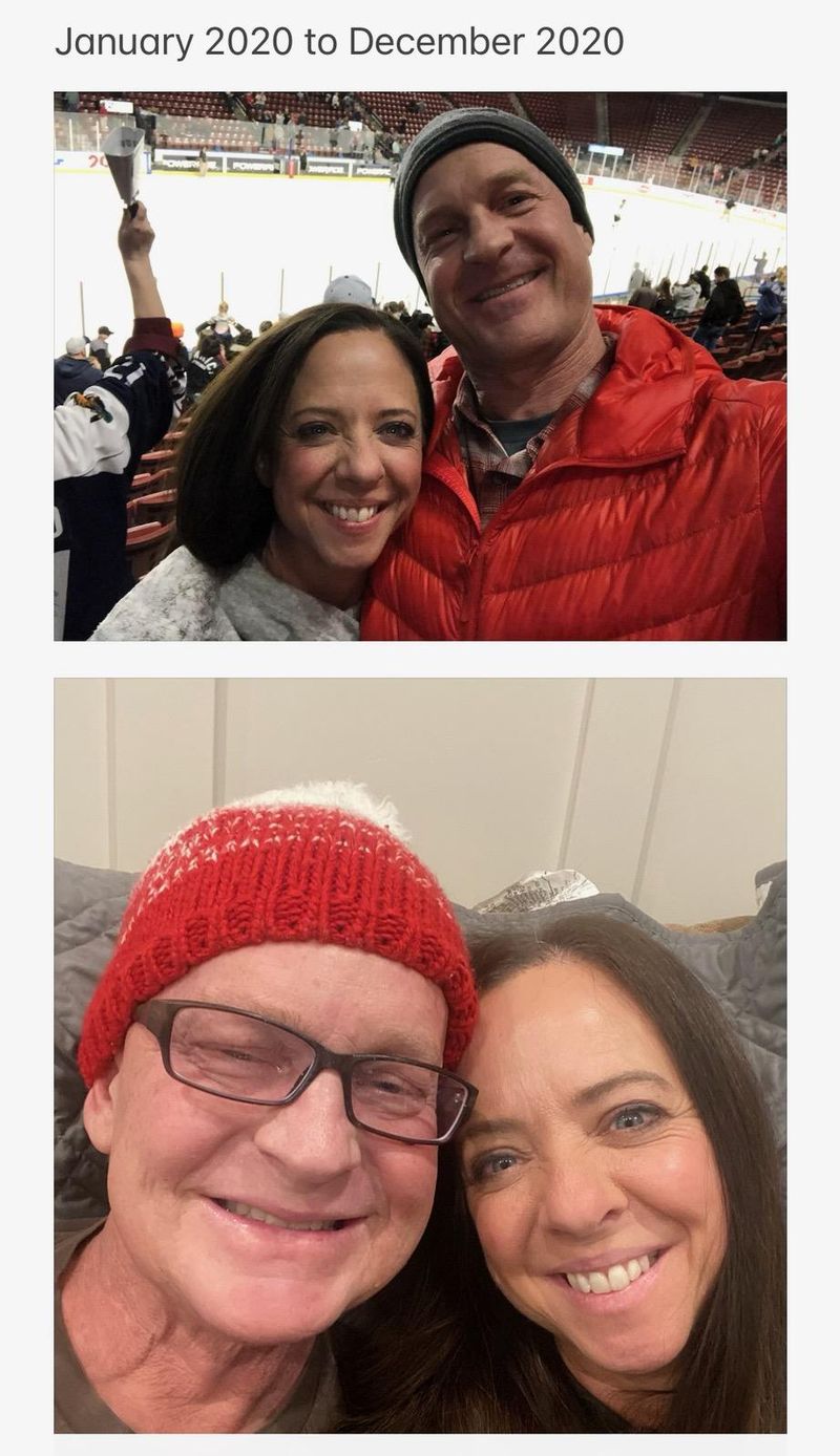 Side-by-side photos of Mike Hawkins before and after cancer treatment