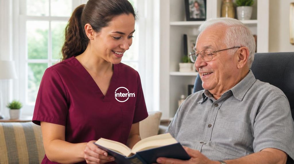 Care Professional providing home care to a senior client.
