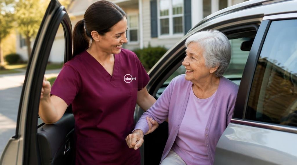 Care Professional providing transportation support for a senior client with dementia.