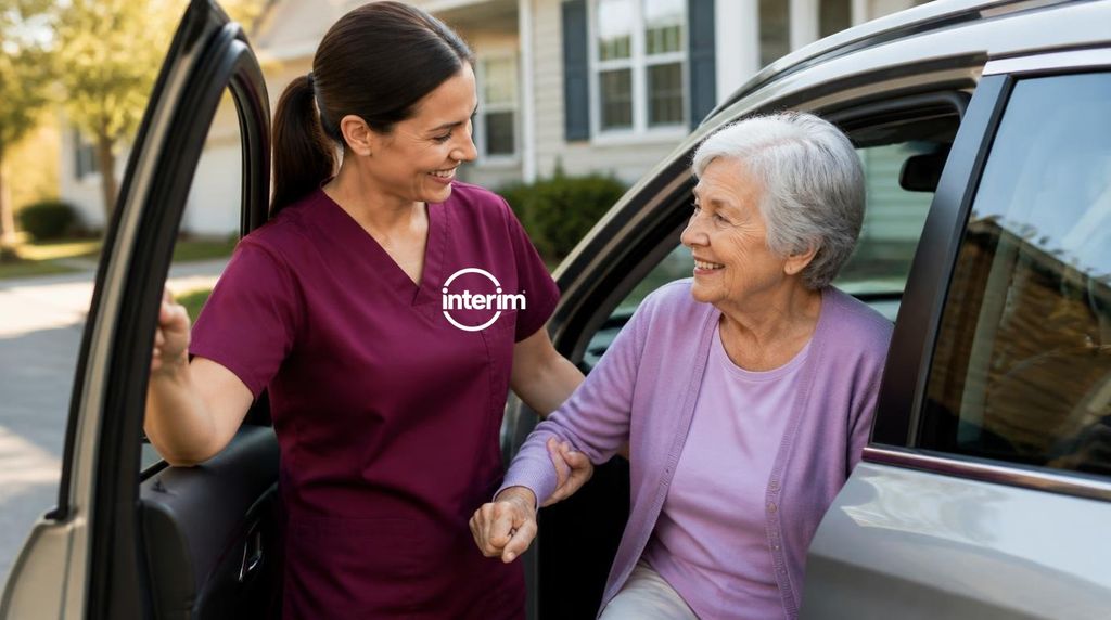 Care Professional providing transportation support for a senior client with dementia.