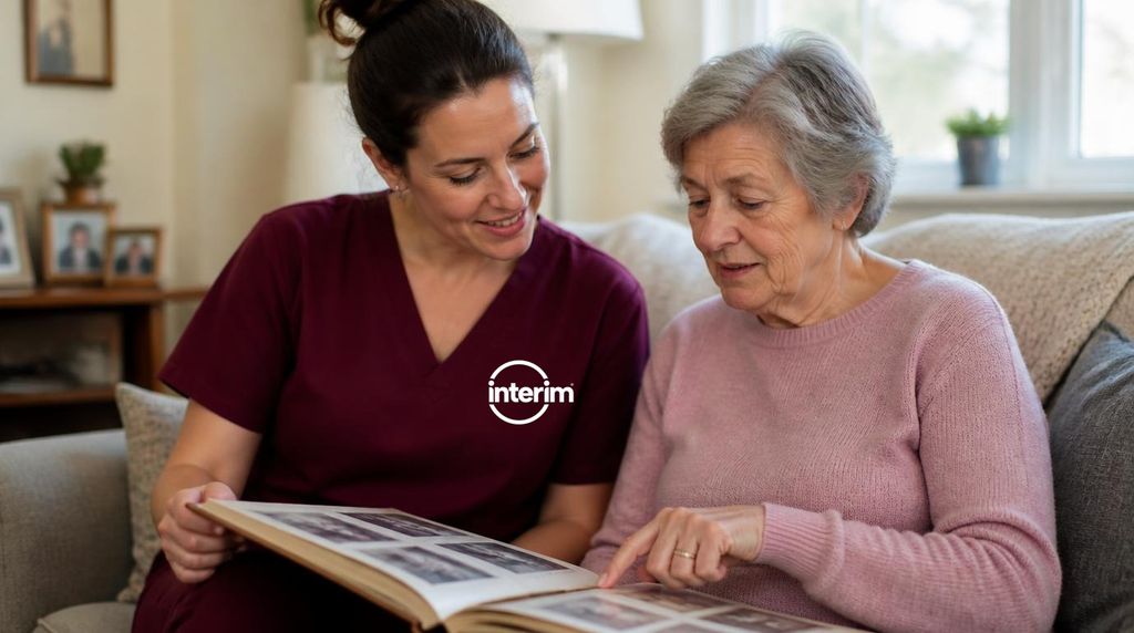 Care Professional spending time with a senior client living with dementia at home.
