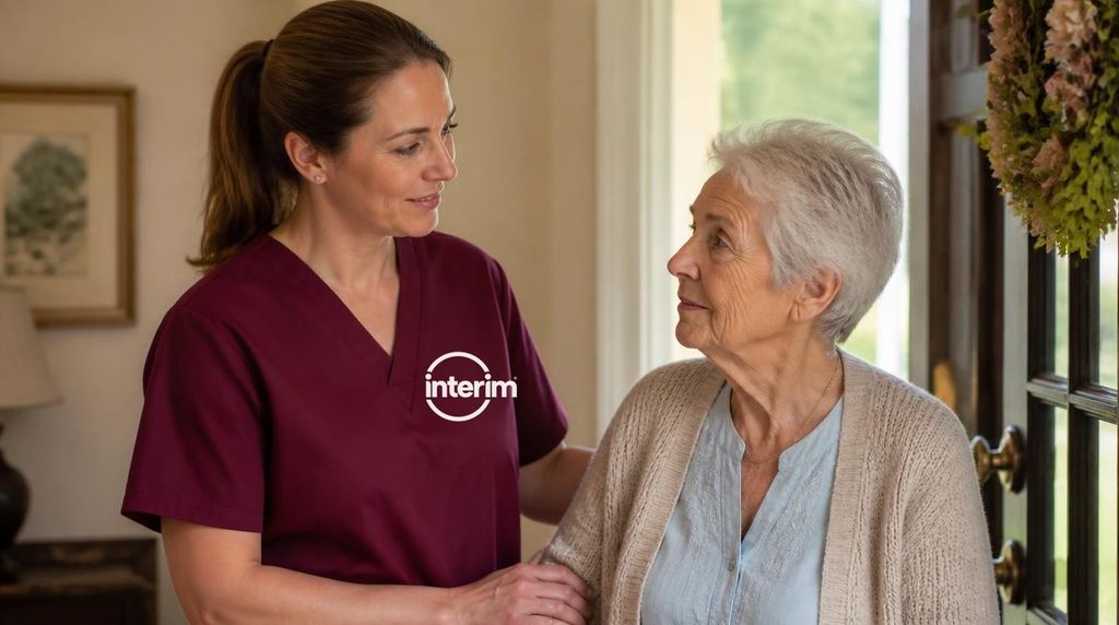 Care Professional providing safety-focused supervision for a senior client with dementia at home.
