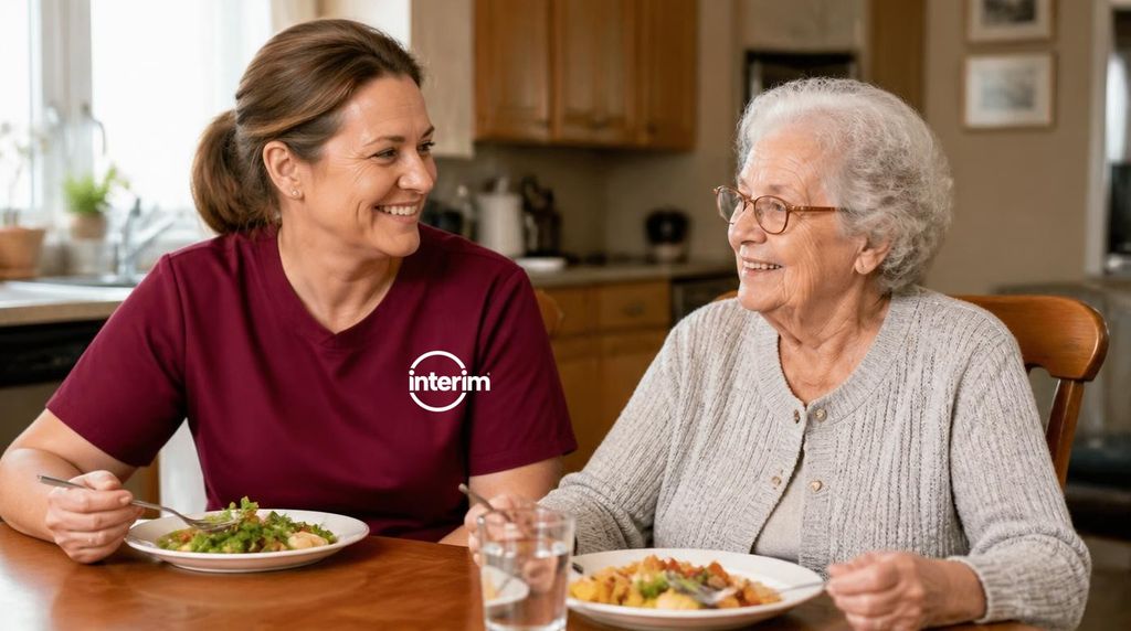 Care Professional sharing a meal with a senior client living with dementia.