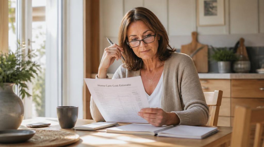 Family reviewing home care cost quotes at home.