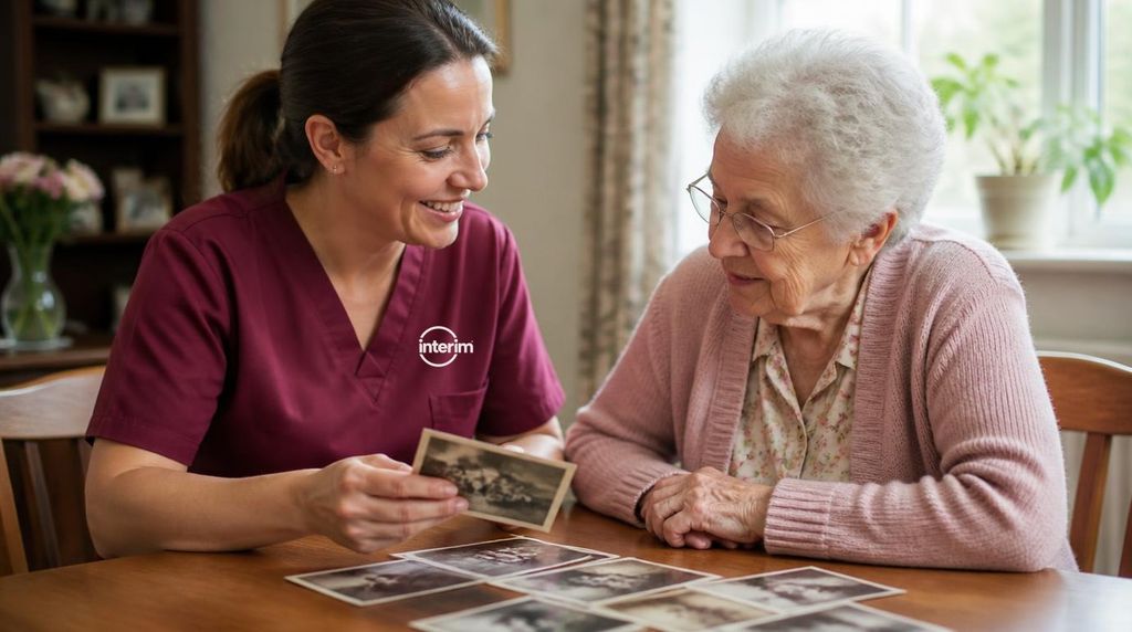 Care Professional supporting a senior client through the stages of dementia at home.