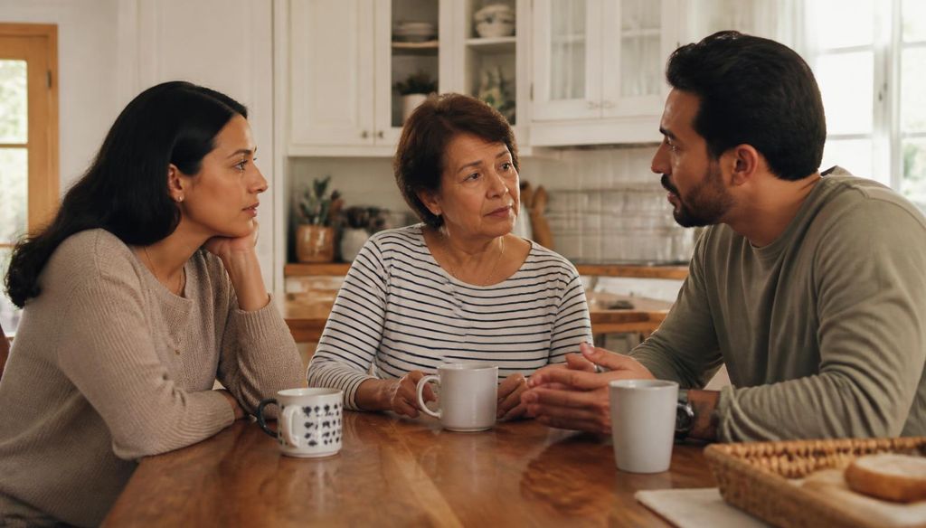 Family discussing home care decisions together.