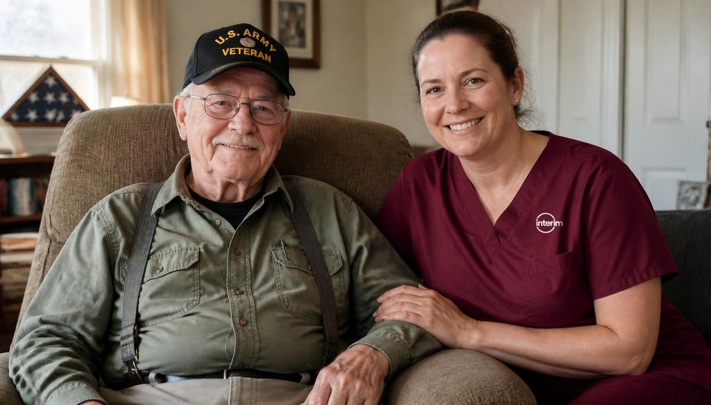 Care Professional supporting a veteran with dementia at home.