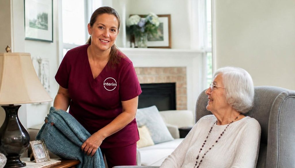Care Professional helping a senior client at home in Farmington, Utah.