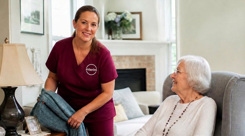 Care Professional helping a senior client at home in Farmington, Utah.