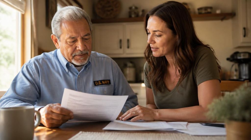 Veteran and family exploring home care options together.
