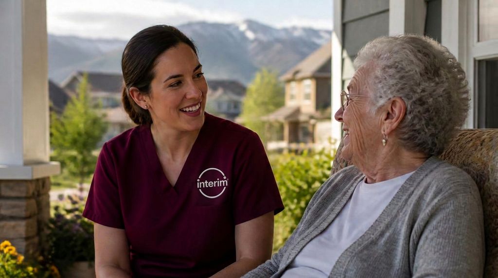 Care Professional helping a senior client at home in Lehi, Utah.