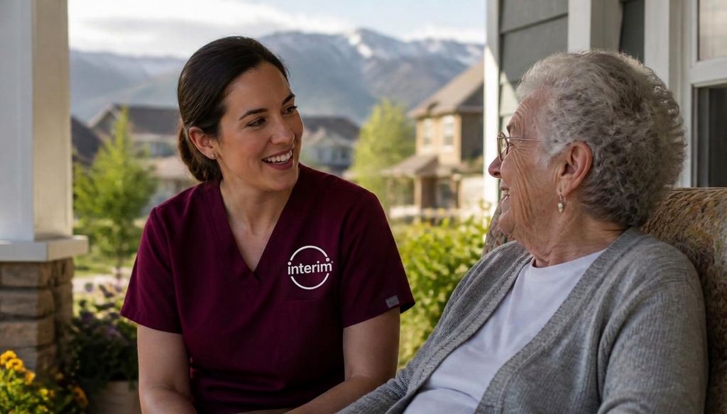 Care Professional helping a senior client at home in Lehi, Utah.