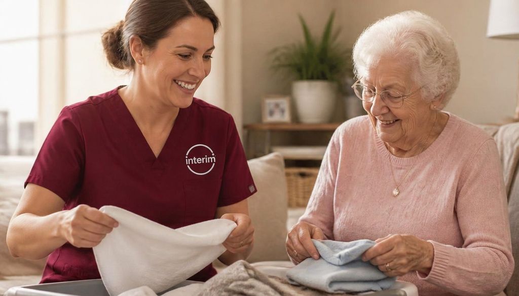Care Professional helping a senior client at home in Heber City, Utah.