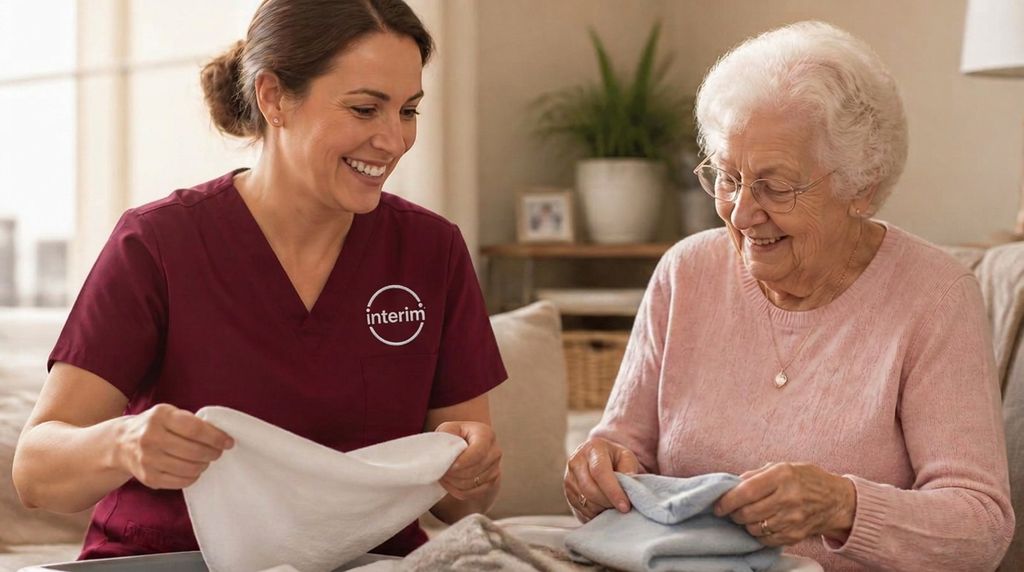 Care Professional helping a senior client at home in Heber City, Utah.