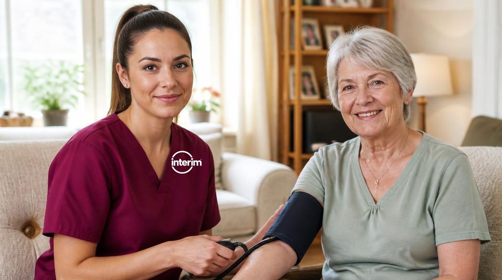 Care Professional checking on a senior client's wellbeing at home.