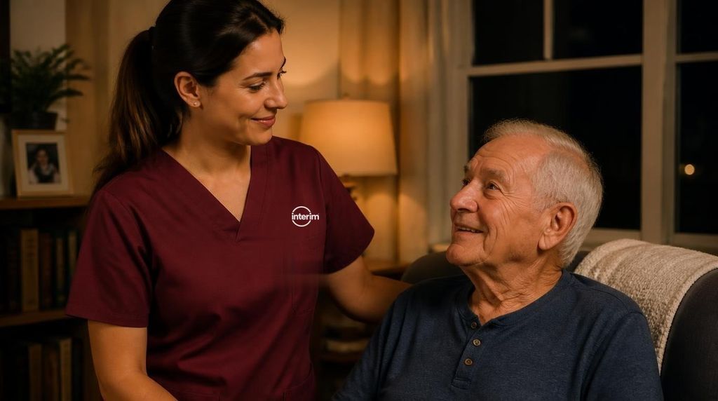 Care Professional providing overnight care coverage for a senior client at home.