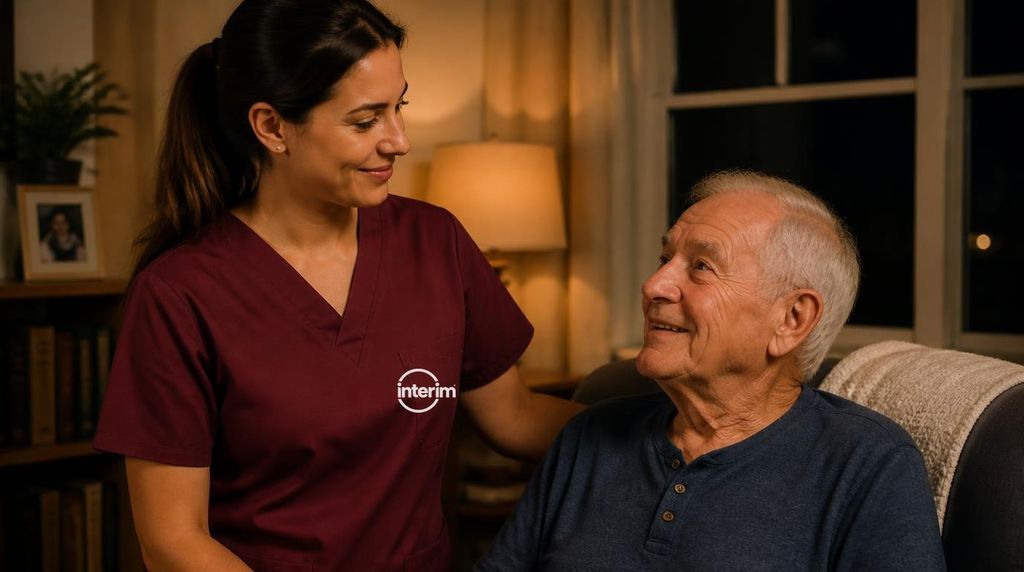 Care Professional providing overnight care coverage for a senior client at home.