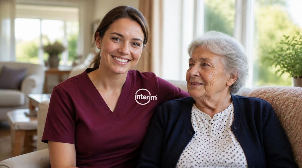 Care Professional providing in-home care to a senior client.