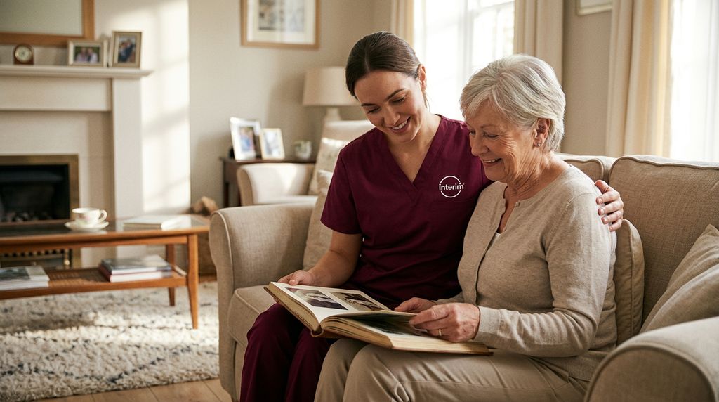 Care Professional spending calm, structured time with a senior client living with dementia.