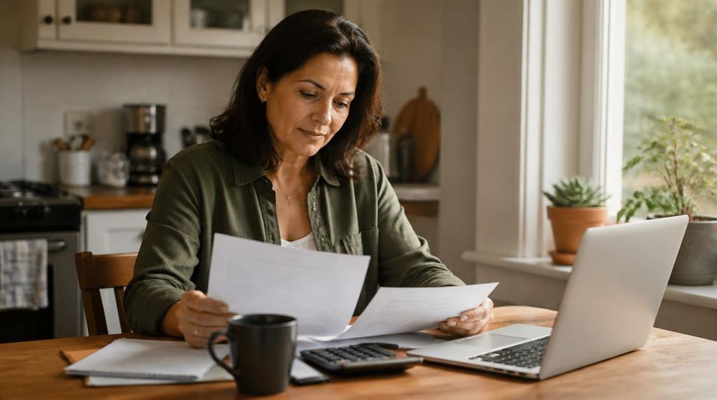 Family caregiver reviewing VA stipend payment details at home.