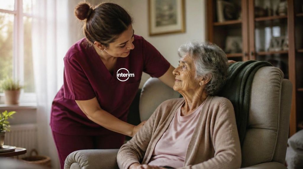 Care Professional providing gentle, hands-on care to a senior client with late-stage dementia.