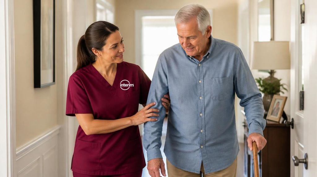 Care Professional supporting a senior client with Lewy body dementia at home.