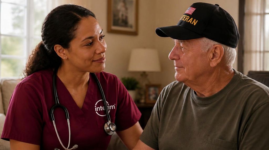 RN Care Professional providing skilled nursing support to a veteran at home.
