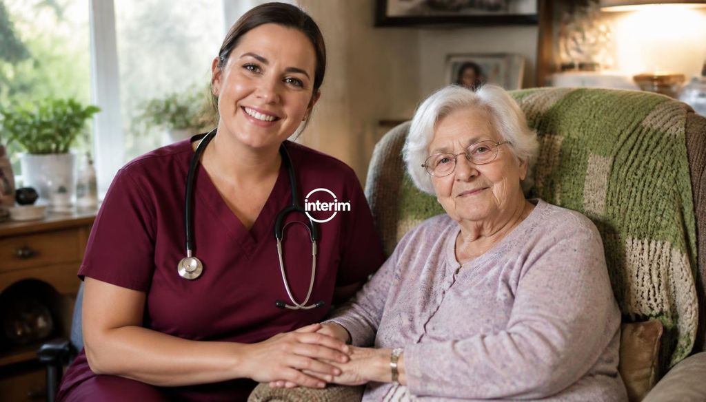 RN Care Professional providing skilled nursing support to a senior client at home.
