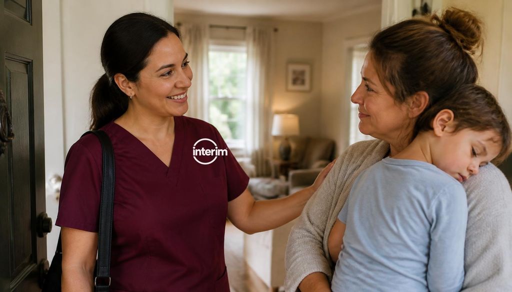 Care Professional providing respite relief to a family caregiver at home.