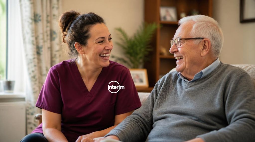 Care Professional and senior client enjoying time together at home.