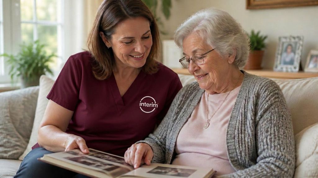 Care Professional supporting a senior client through the stages of dementia at home.