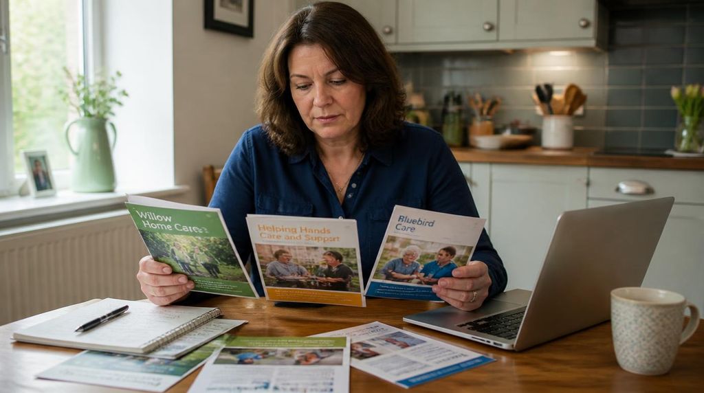 Family comparing hospice provider options at home.