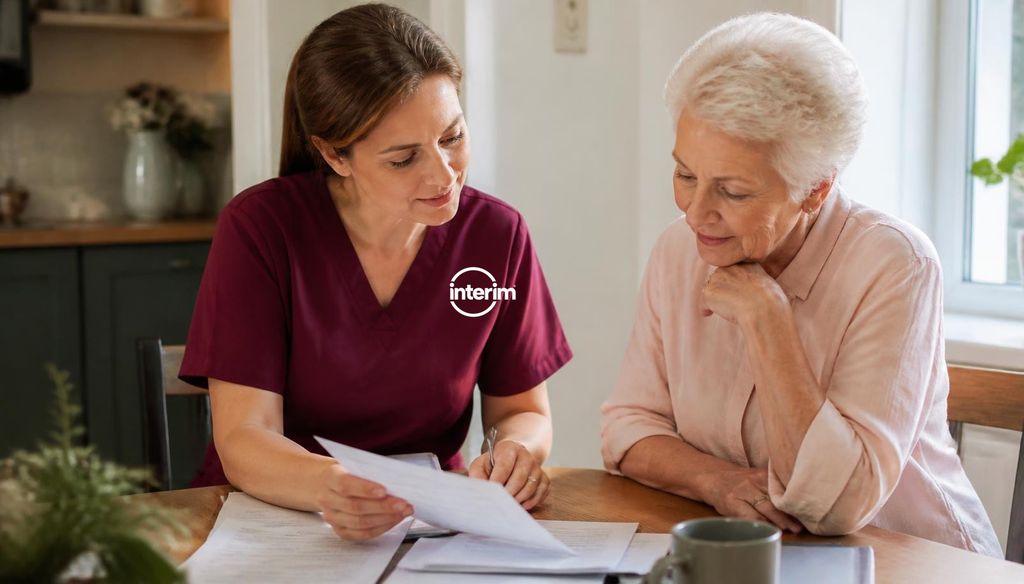 Family reviewing VA pension and Medicaid benefits paperwork with support from a Care Professional.