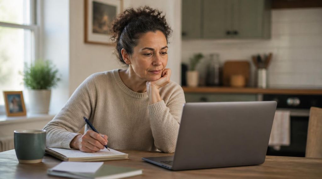Family caregiver researching VA stipend rates by locality at home.