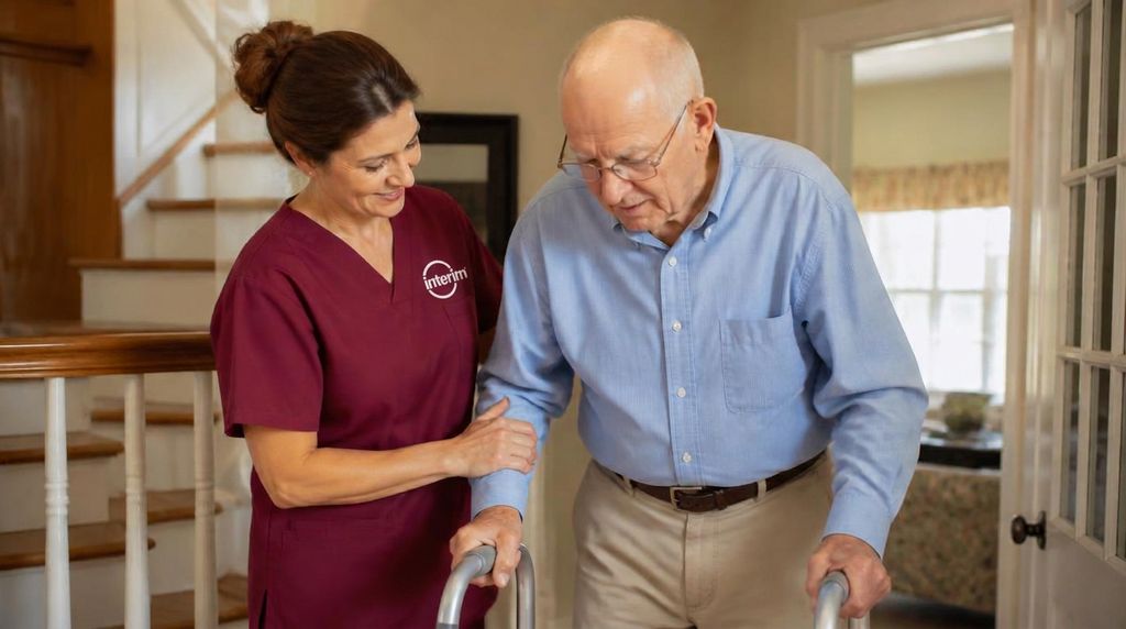Care Professional helping a homebound veteran move safely at home.