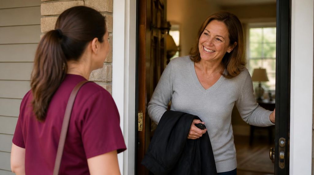 Care Professional relieving a family caregiver of a veteran at home in Utah.