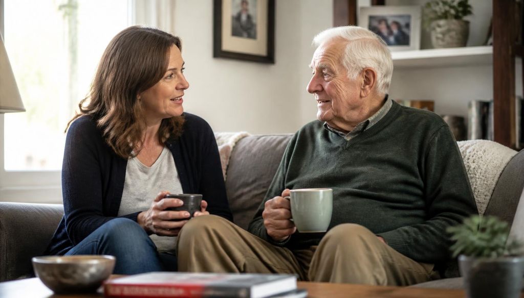 Family caregiver and veteran at home, conveying a sustainable long-term caregiving relationship.