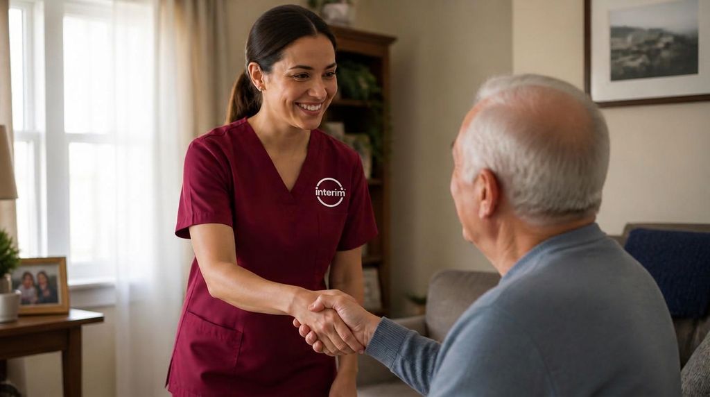 Care Professional meeting a veteran client at home.