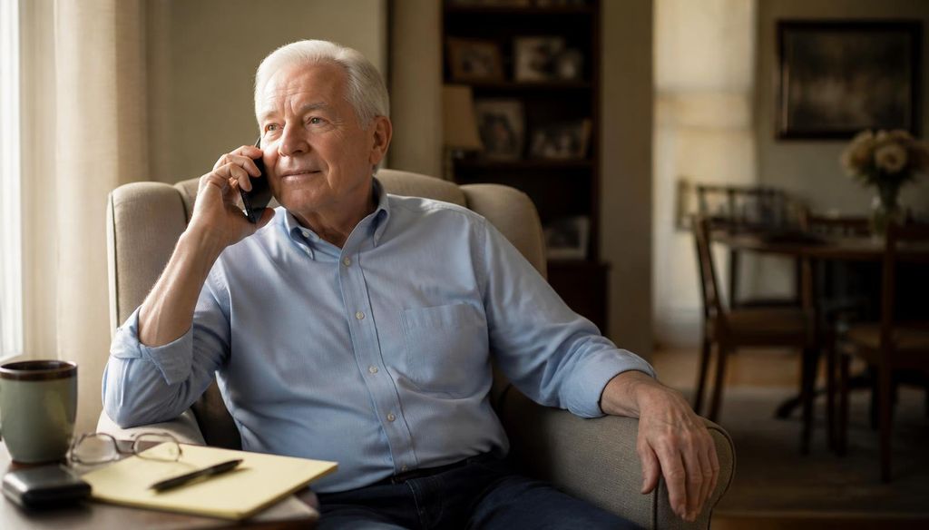 Veteran making a call to start navigating VA home care benefits.